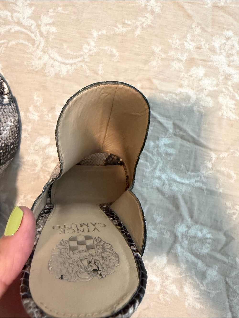 Vince Camuto Snake-Print Peep-Toe Mules, Black/Cream, Size 9M - Picture 10 of 11